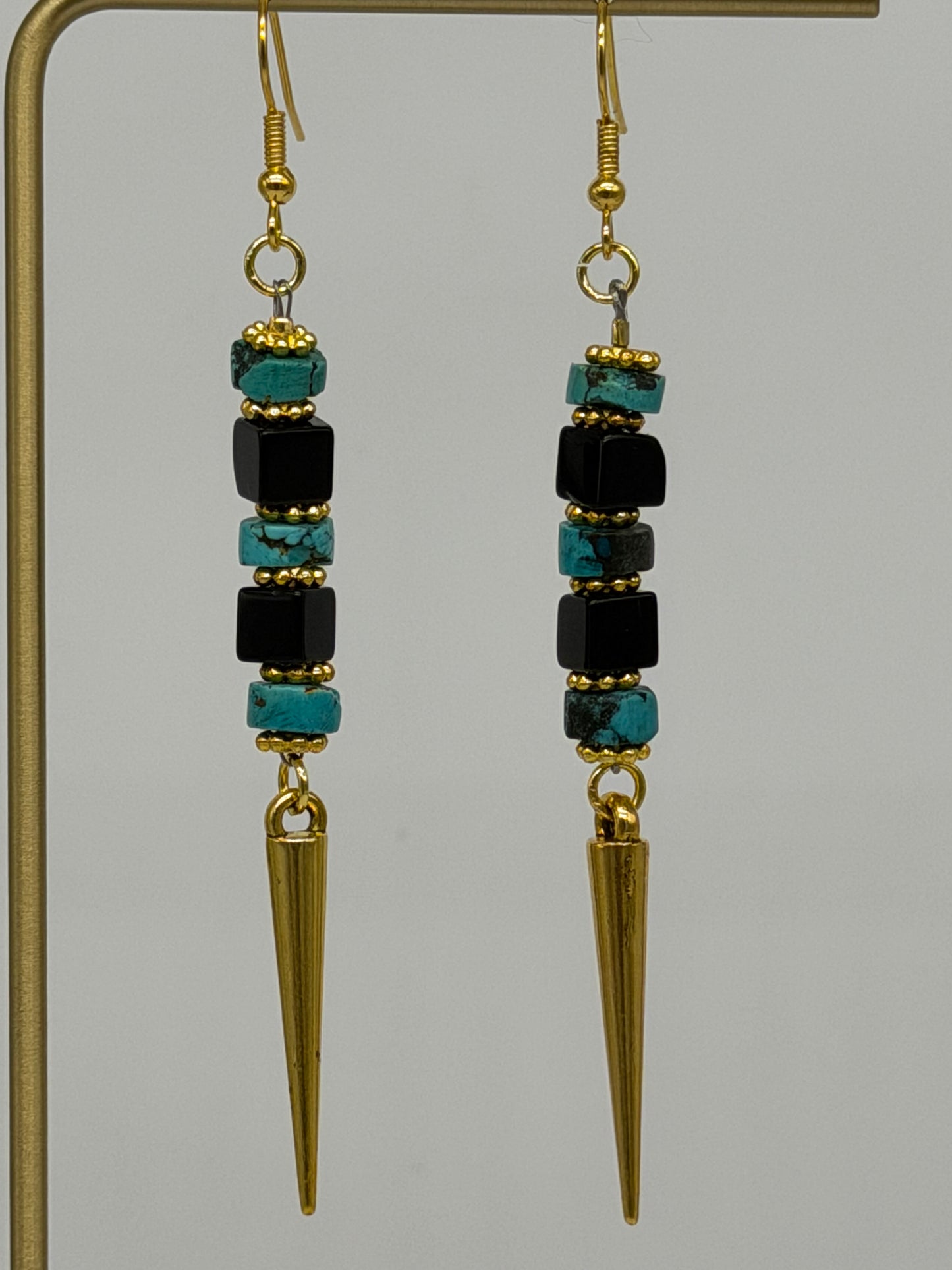 Point Earrings — Agate/Turquoise Brass